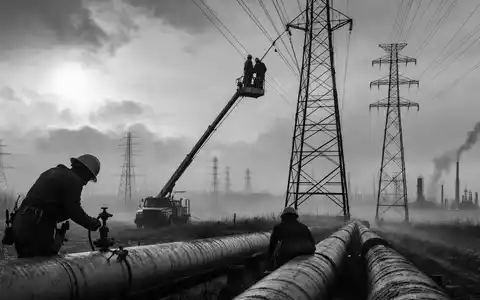 CMS Energy Techniker bei der Wartung von Hochspannungsleitungen in Michigan schwarz weiß ISIN US12589P1012 Dokumentarfoto - Foto: THN