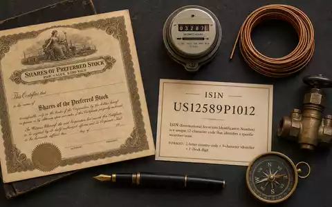 CMS Energy Flatlay mit Aktienzertifikat und ISIN Karte US12589P1012 Stromzähler Gasventil und Kompass - Foto: THN
