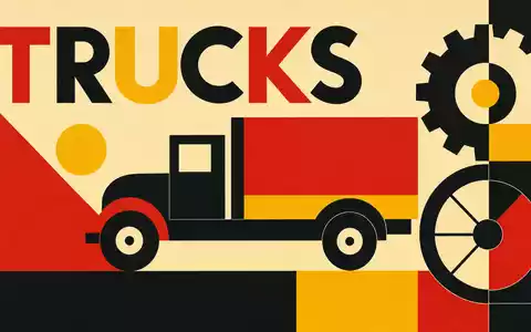 Traton SE DE000TRAT0N7 Bauhaus-Poster kombiniert geometrische Formen mit stilisiertem Lkw und kräftigem Sektor-Text - Foto: THN