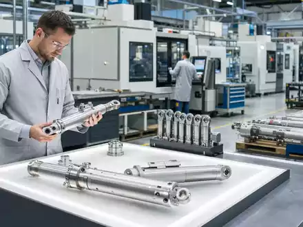 TransDigm Group US8923561055 zeigt fotorealistisch Ingenieure bei Präzisionsprüfung von Luftfahrt-Bauteilen in moderner Fabrikhalle - Foto: THN