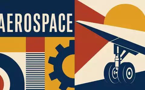 TransDigm Group US8923561055 zeigt als geometrisches Bauhaus-Poster stilisierte Flugzeugflügel-Silhouette mit großem Schriftzug AEROSPACE - Foto: THN