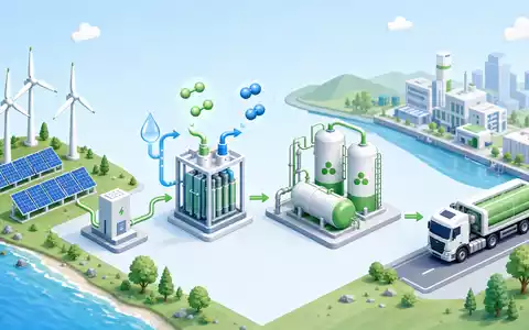ThyssenKrupp Nucera (DE000NCA0001) liefert Elektrolyseure, dargestellt in dieser isometrischen 3D-Wertschöpfungskette für grünen Wasserstoff - Foto: THN