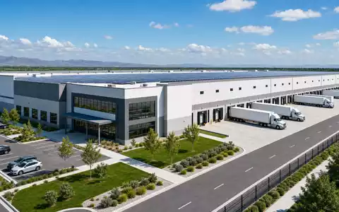 TJX Companies Inc. (US8725401090) betreibt große Logistikzentren, dargestellt als modernes Architektur-Render eines Verteilzentrums - Foto: THN