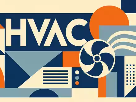 Trane Technologies (IE00BK9ZQ967): Bauhaus-Poster mit geometrischen Formen und dem Sektor-Kürzel HVAC in klaren Farben - Foto: THN