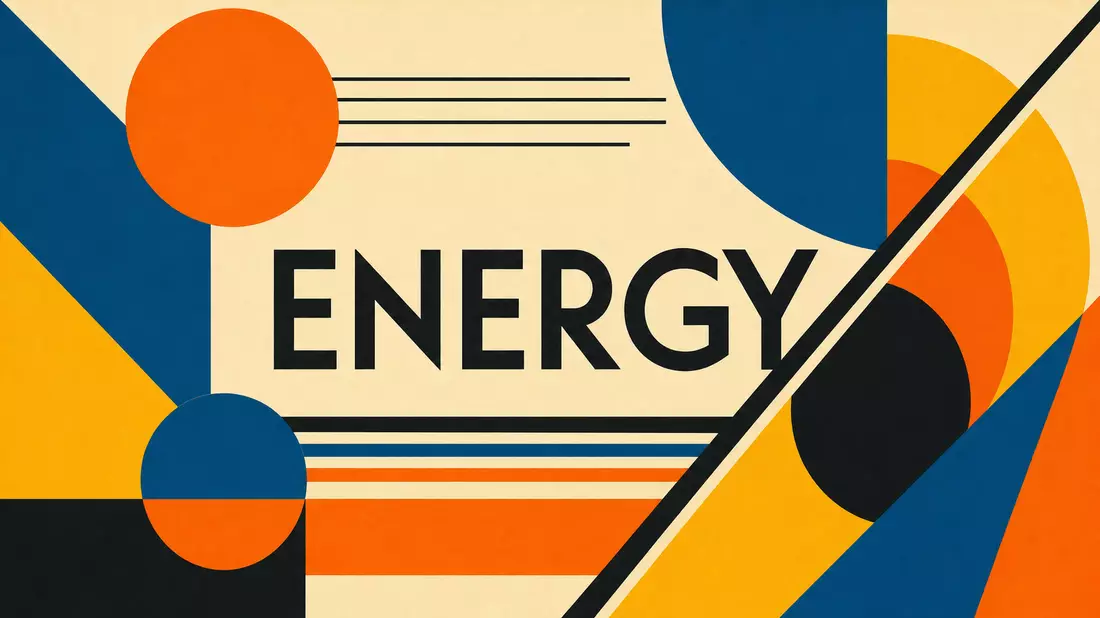 Geometrisches Bauhaus-Poster in Orange, Blau und Gelb mit Wort ENERGY