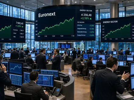 Börsen-Editorial mit CAC-40- und Euronext-Charts zeigt Handelsumfeld für TotalEnergies SE, ISIN FR0000120271, am Energiemarkt Paris - Foto: THN