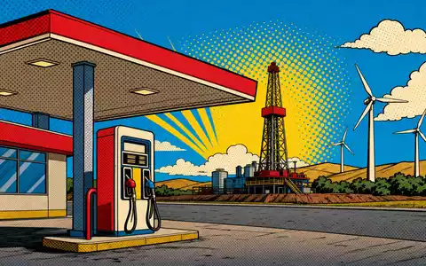 Pop-Art-Comic mit Tankstelle, Bohrturm und Windrädern verbildlicht spielerisch das Energieportfolio von TotalEnergies SE, ISIN FR0000120271 - Foto: THN