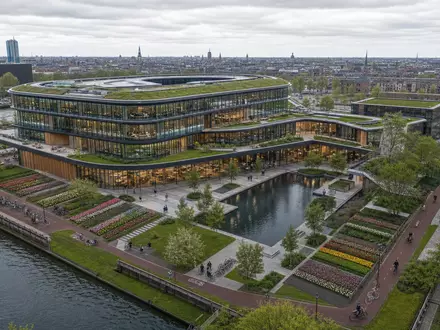Adyen N.V. NL0012969182 Architektur Render Fintech Campus Amsterdam Glas Gebäude Dachgarten Tulpen - Foto: THN