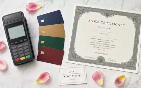 Adyen N.V. NL0012969182 Flatlay Karten Terminal Kreditkarten Aktien Zertifikat ISIN Karte Marmor - Foto: THN