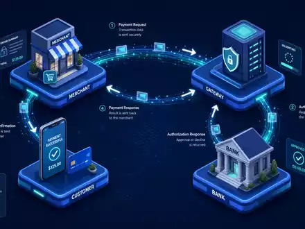 Adyen N.V. NL0012969182 isometrisches 3D Diagramm Zahlungsfluss Merchant Gateway Bank Customer leuchtend - Foto: THN