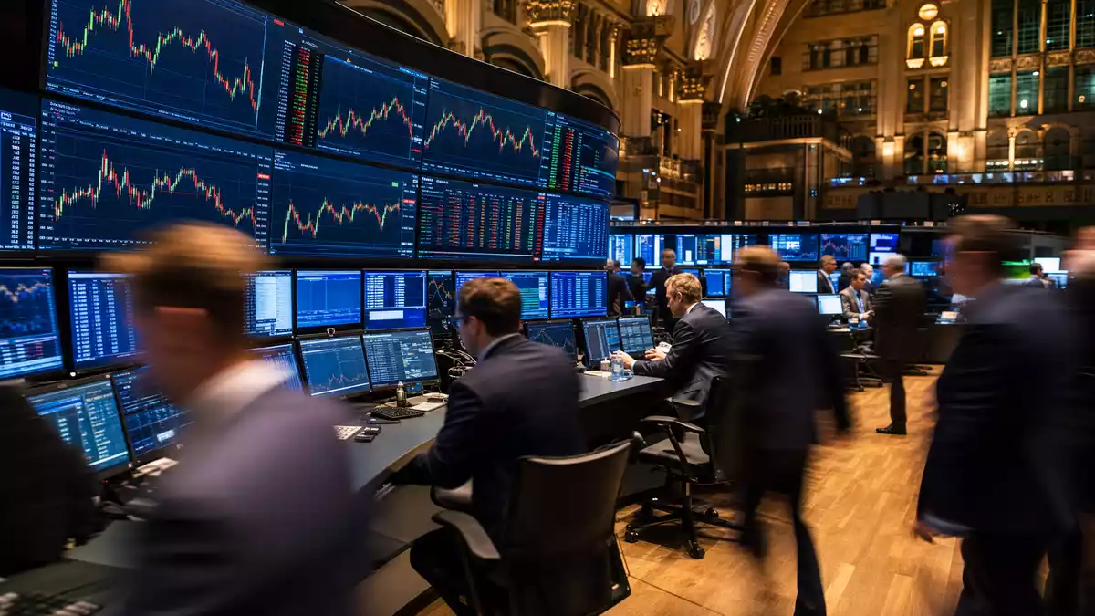 Euronext Amsterdam Handelsraum Trader Bildschirme Fintech-Charts bewegt – Adyen N.V. NL0012969182