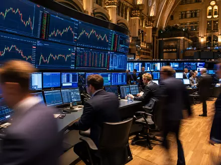 Adyen N.V. NL0012969182 Euronext Amsterdam Handelsraum Trader Workstations Fintech Charts Bildschirme Bewegungsunschärfe - Foto: THN