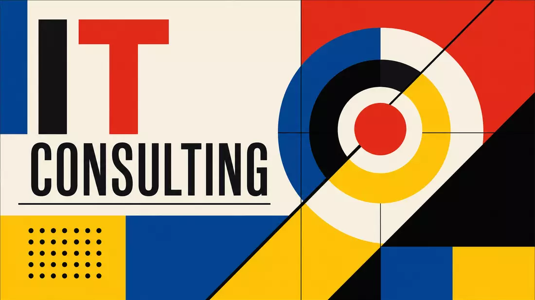 Bauhaus-Poster: IT CONSULTING in geometrischen Primärfarben Rot Blau Gelb