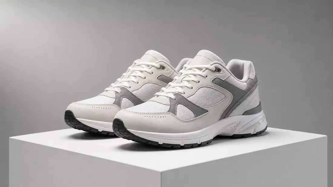 Studio-Aufnahme generischer Sneaker auf Podest, Adidas AG DE000A1EWWW0