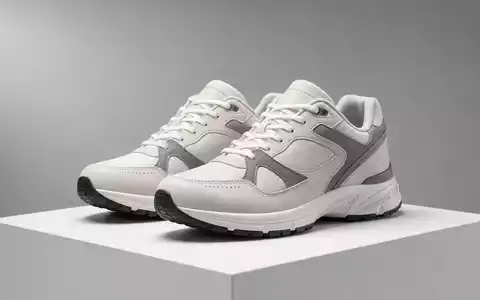 Adidas AG (DE000A1EWWW0) – Fotorealistische Studio-Aufnahme generischer ungebrandeter Sportschuhe auf weißem Podest - Foto: THN