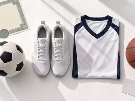 Adidas AG (DE000A1EWWW0) – Flatlay mit generischen Sportschuhen, Trikot, Bällen und Aktien-Zertifikat - Foto: THN