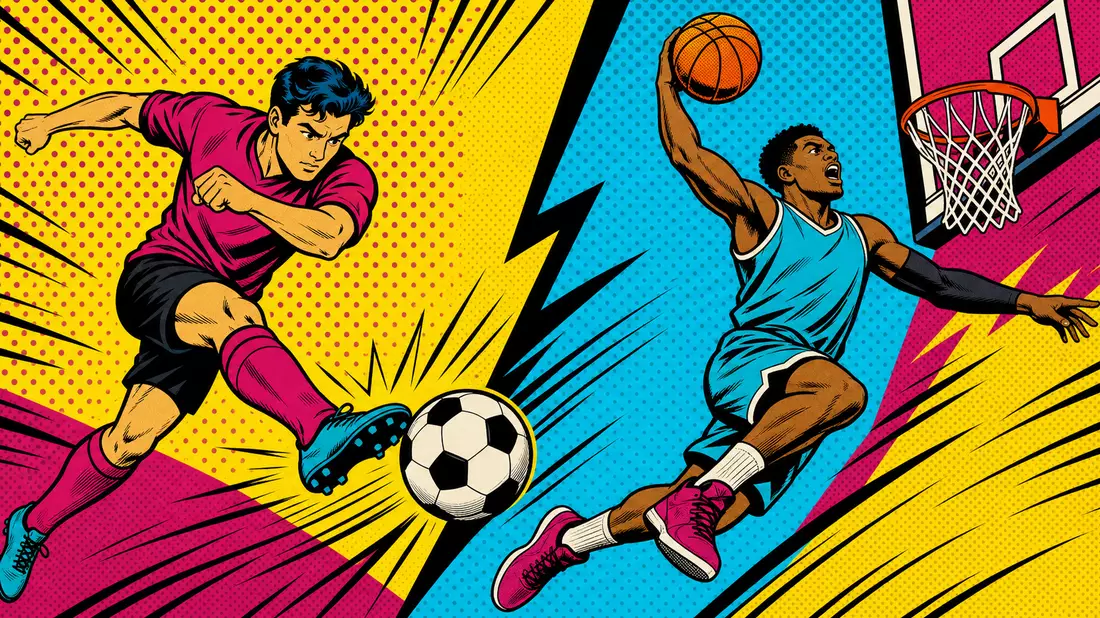 Pop-Art-Comic Fußball Basketball Halbton-Rastermuster Lichtenstein-Stil, Adidas AG DE000A1EWWW0
