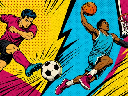 Adidas AG (DE000A1EWWW0) – Pop-Art-Comic mit stilisiertem Fußballer und Basketballer im Lichtenstein-Stil - Foto: THN