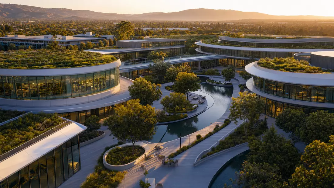 Moderner Tech-Campus mit Glasfassaden und Grünanlagen – Adobe Inc. US00724F1012