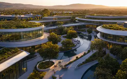 Adobe Inc. Tech-Campus US00724F1012 als fotorealistisches Architektur-Rendering mit modernen Glasgebäuden und Grünanlagen California - Foto: THN