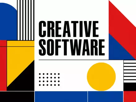 Adobe Inc. Kreativsoftware US00724F1012 als Bauhaus-Geometrie-Poster mit Primärfarben und Schriftzug CREATIVE SOFTWARE - Foto: THN