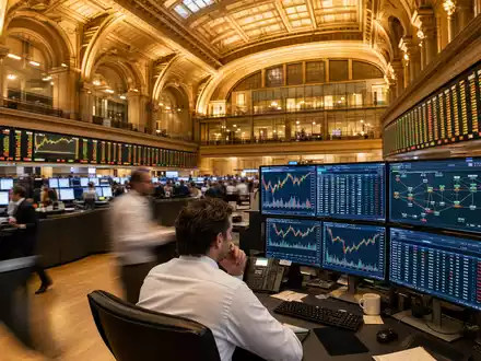 Adtran Networks SE DE000A14U784 – Frankfurter Börsenparkett mit Händlern und Networking-Charts auf Monitoren im Editorial-Stil - Foto: THN