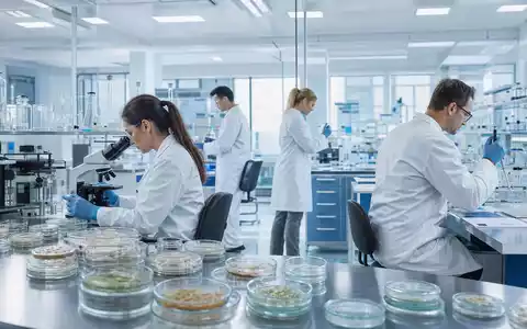 AbbVie Inc. US00287Y1091 fotorealistisches Pharma Forschungslabor mit Petrischalen Wissenschaftlern Immunologie Onkologie Biopharma - Foto: THN