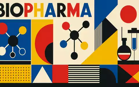 AbbVie Inc. US00287Y1091 Bauhaus Poster BIOPHARMA Geometrie Primärfarben Kreise Dreiecke molekulare Pharma Strukturen - Foto: THN