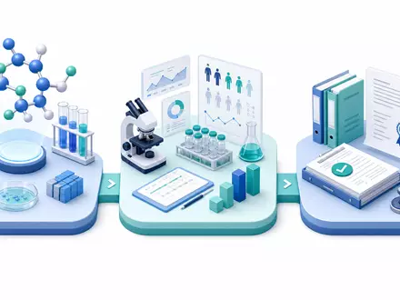 AbbVie Inc. US00287Y1091 isometrische 3D Darstellung Drug Discovery Prozess von Molekül Studie bis Marktzulassung - Foto: THN