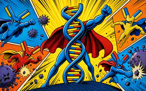 AbbVie Inc. US00287Y1091 Pop Art Comic stilisierte DNA Doppelhelix Antikörper Superhelden Halbtondruck Lichtenstein Stil - Foto: THN