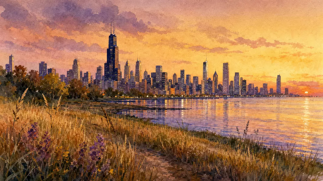 Aquarell Chicago-Skyline Illinois Abbott Laboratories US0028241000