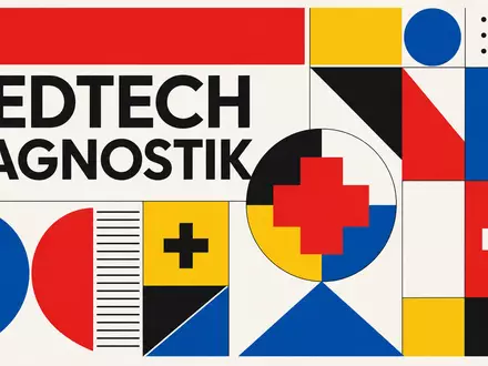 Abbott Laboratories US0028241000 Bauhaus-Poster MEDTECH DIAGNOSTIK Geometrie Primärfarben Rot Gelb Blau Schwarz Kreise Dreiecke - Foto: THN