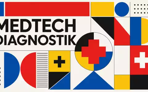 Abbott Laboratories US0028241000 Bauhaus-Poster MEDTECH DIAGNOSTIK Geometrie Primärfarben Rot Gelb Blau Schwarz Kreise Dreiecke - Foto: THN