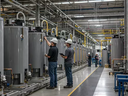 A.O. Smith Corp. zeigt Warmwasserboiler Fertigung in einer modernen US Fabrikhalle ISIN US0003711006 - Foto: THN