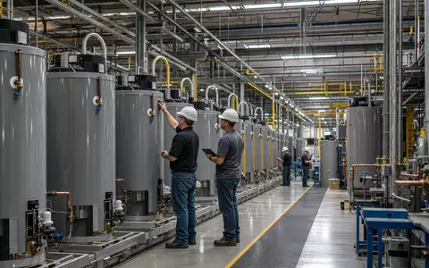 A.O. Smith Corp. zeigt Warmwasserboiler Fertigung in einer modernen US Fabrikhalle ISIN US0003711006 - Foto: THN