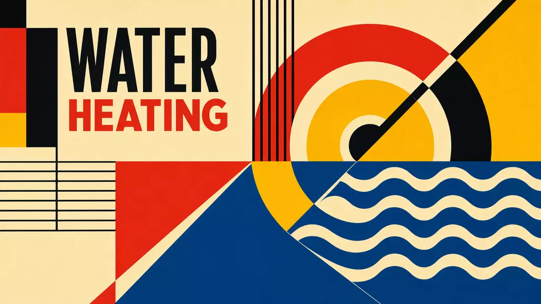 Bauhaus-Grafikposter WATER HEATING mit geometrischen Wellenformen in Primärfarben
