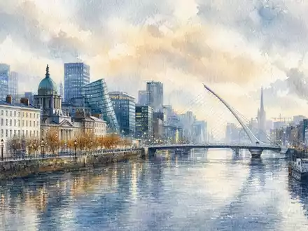 Accenture plc IE00B4BNMY34 Aquarell der Dublin Skyline mit Docklands und River Liffey - Foto: THN