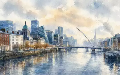 Accenture plc IE00B4BNMY34 Aquarell der Dublin Skyline mit Docklands und River Liffey - Foto: THN