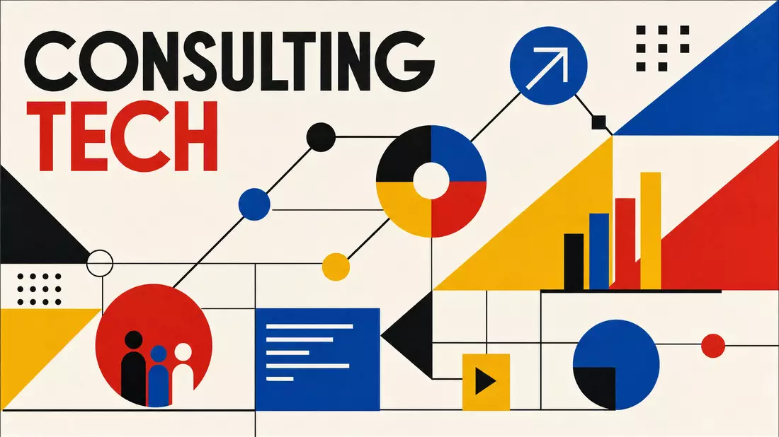 Bauhaus-Stilposter mit CONSULTING TECH Schrift und geometrischen Formen