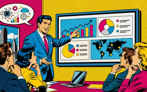 Accenture plc IE00B4BNMY34 Pop Art Comic mit stilisierten Beratern in einer Präsentationsszene - Foto: THN