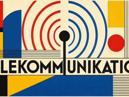 Bauhaus-Poster mit TELEKOMMUNIKATION und geometrischen Wellen repräsentiert Branche der 1&1 AG DE0005545503 - Foto: THN