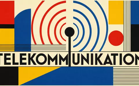 Bauhaus-Poster mit TELEKOMMUNIKATION und geometrischen Wellen repräsentiert Branche der 1&1 AG DE0005545503 - Foto: THN