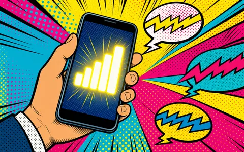 Pop-Art-Comic mit stilisiertem Smartphone und Signalbalken symbolisiert Mobilfunkstärke der 1&1 AG DE0005545503 - Foto: THN