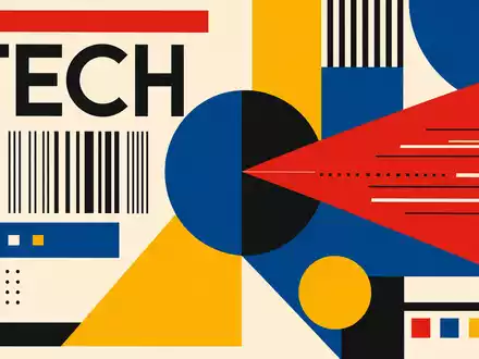 Zebra Technologies (US9892071054) inspiriert ein geometrisches Bauhaus-Poster mit Barcode-Motiv und dem Schriftzug TECH - Foto: THN
