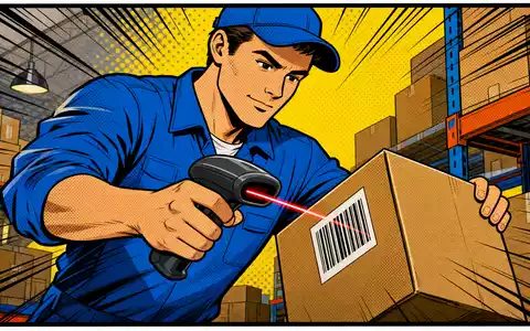 Zebra Technologies (US9892071054) als farbenfrohe Pop-Art-Comic-Szene mit einem Arbeiter und Barcode-Scanner dargestellt - Foto: THN