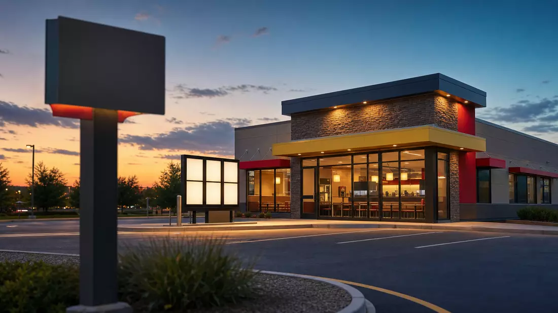 Fast-Food-Restaurant bei Dämmerung, Symbolbild Yum! Brands Inc. US9884981013