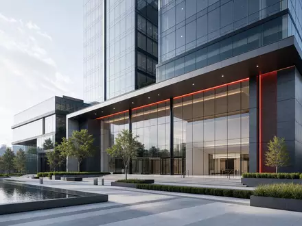 Architektur-Render eines modernen Bürohochhauses symbolisiert Unternehmenssitz von Yum! Brands Inc. mit der ISIN US9884981013 - Foto: THN