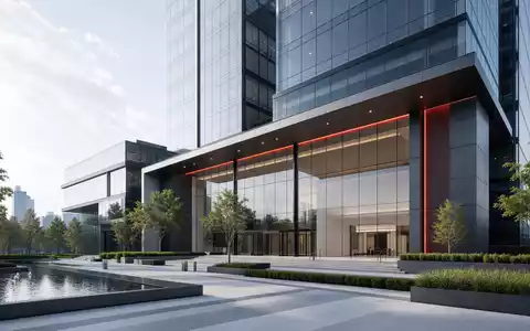 Architektur-Render eines modernen Bürohochhauses symbolisiert Unternehmenssitz von Yum! Brands Inc. mit der ISIN US9884981013 - Foto: THN
