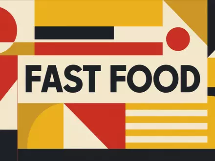 Geometrisches Bauhaus-Poster mit Sektor-Schriftzug FAST FOOD steht stellvertretend für Yum! Brands Inc. ISIN US9884981013 - Foto: THN