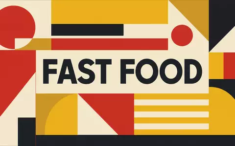 Geometrisches Bauhaus-Poster mit Sektor-Schriftzug FAST FOOD steht stellvertretend für Yum! Brands Inc. ISIN US9884981013 - Foto: THN